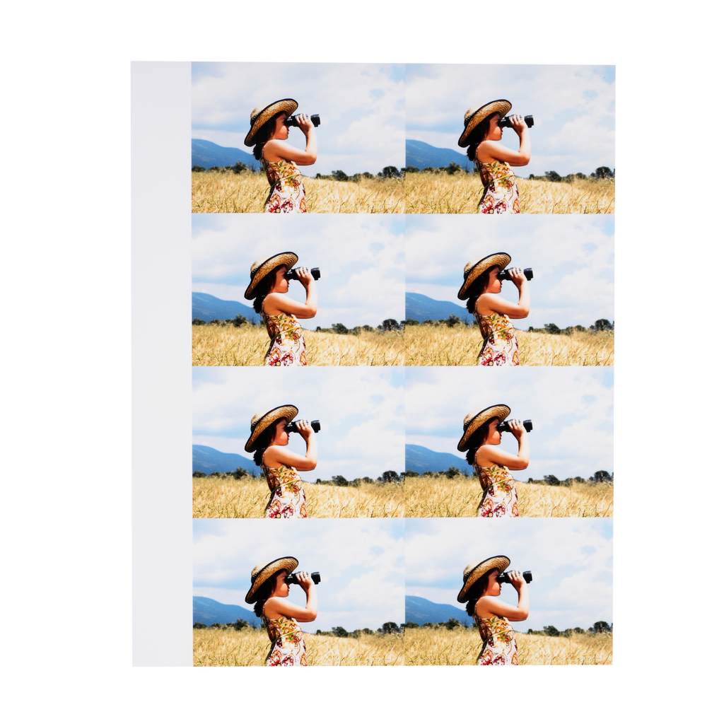A set of Wallet Prints printed on Fujicolor Crystal Archive paper, including a photo of a woman in a hat in a field by Fuji Personalized Photo Products.