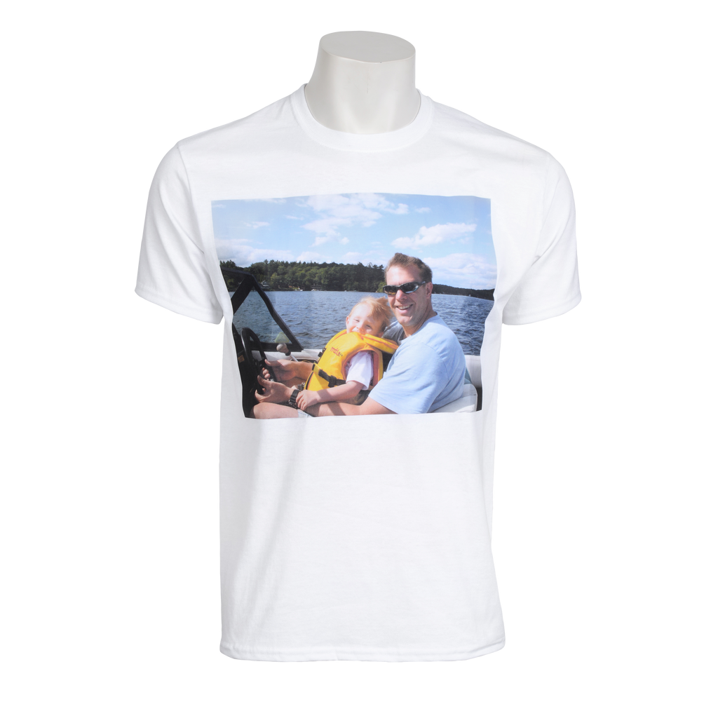 A unique Premium Custom Photo T-Shirt from Fuji Personalized Photo Products with a custom photo of a man and woman on a boat.