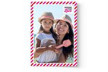 A photo of a woman and a child on a pink striped background custom printed by Photo Book Press for Personalized Valentine's Day Cards.