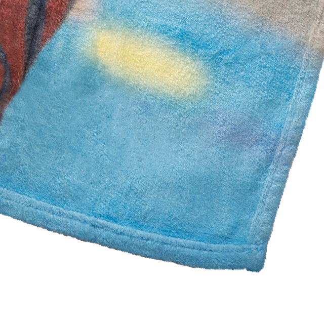 A cozy blue Super Plush Fuji Personalized Photo Products blanket with a picture of a boat on it.