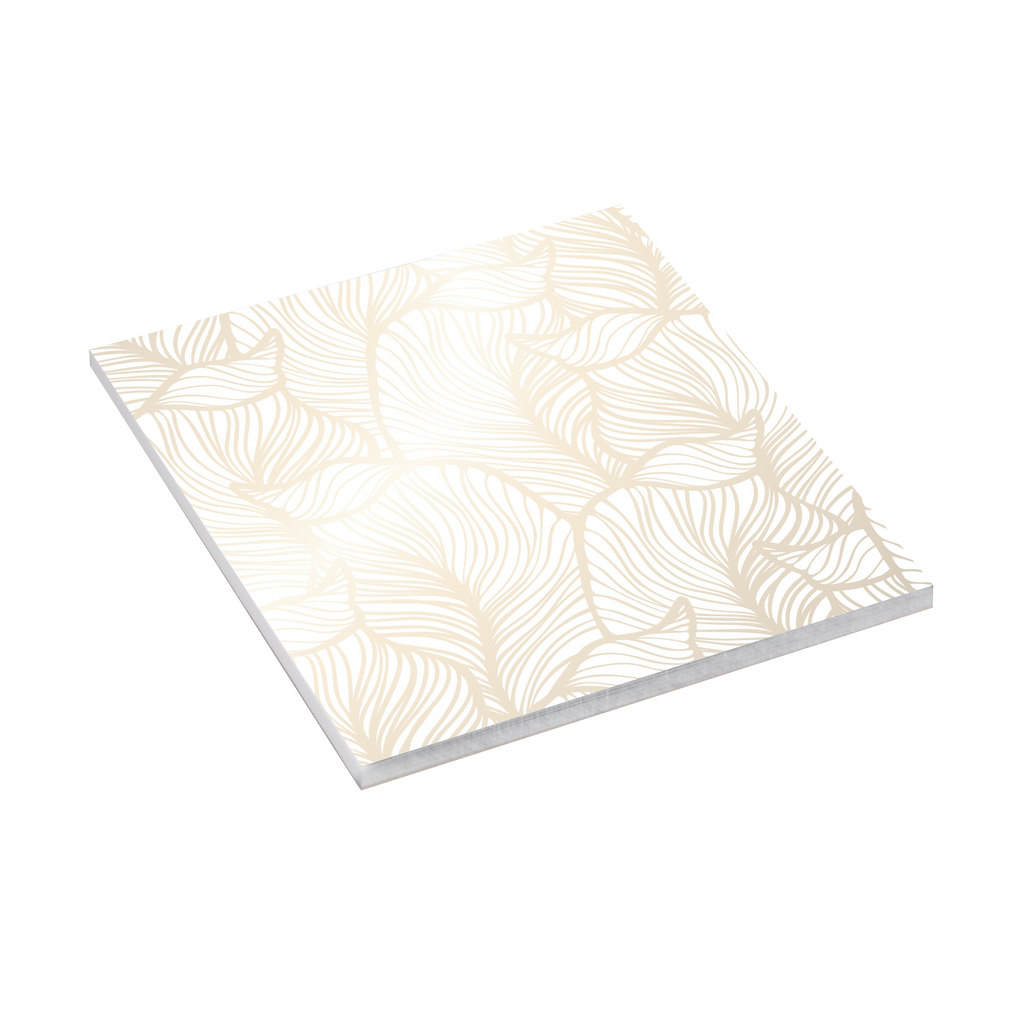 A white Photo Notepad with gold leaves on it, made of FSC-certified paper by Fuji Personalized Photo Products.
