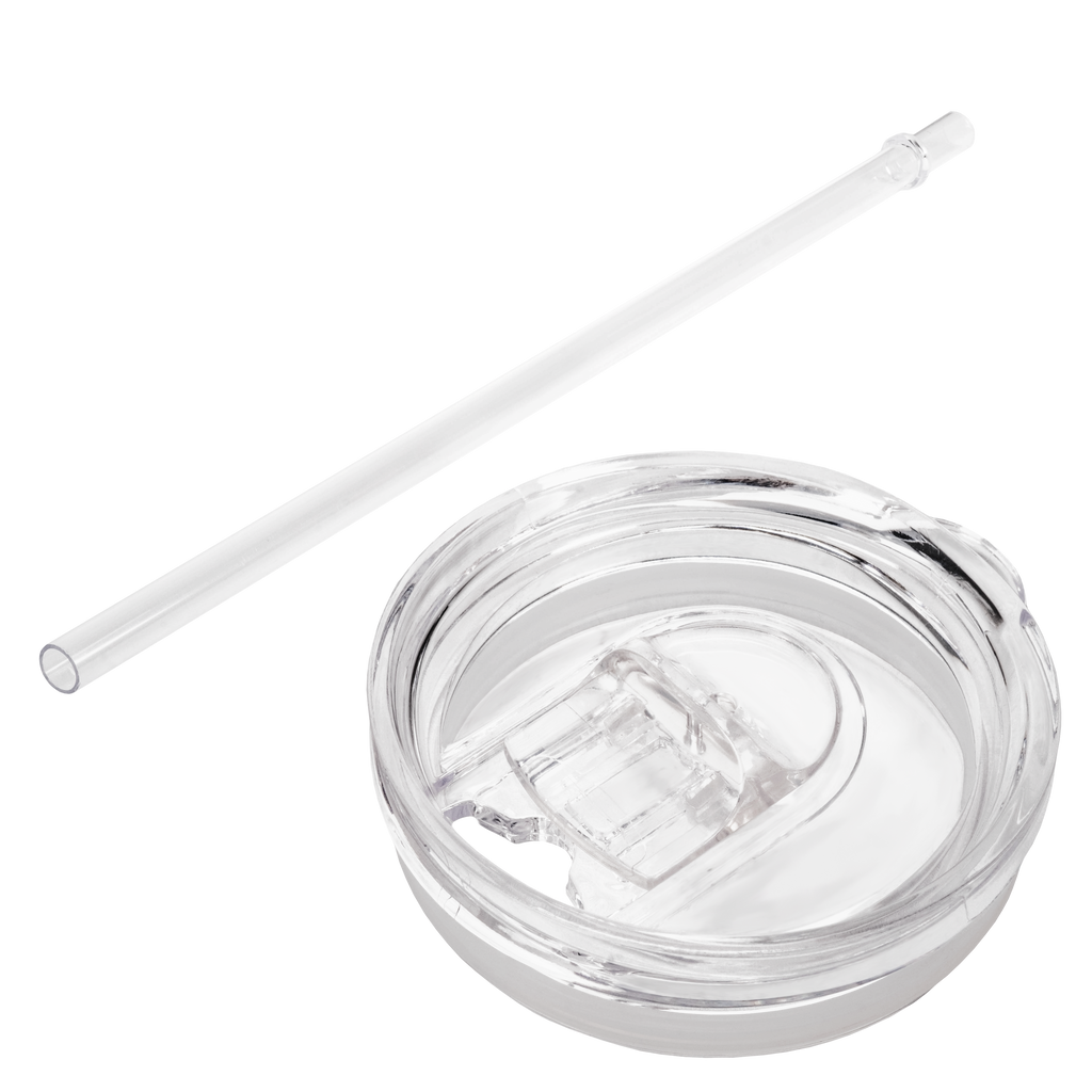 A clear glass cup with a reusable straw is now a White Tumbler with Straw from Fuji Personalized Photo Products.