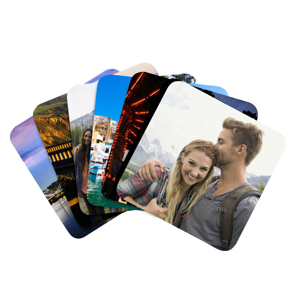 A group of Fuji Personalized Photo Products Hardback Coasters on a white background.