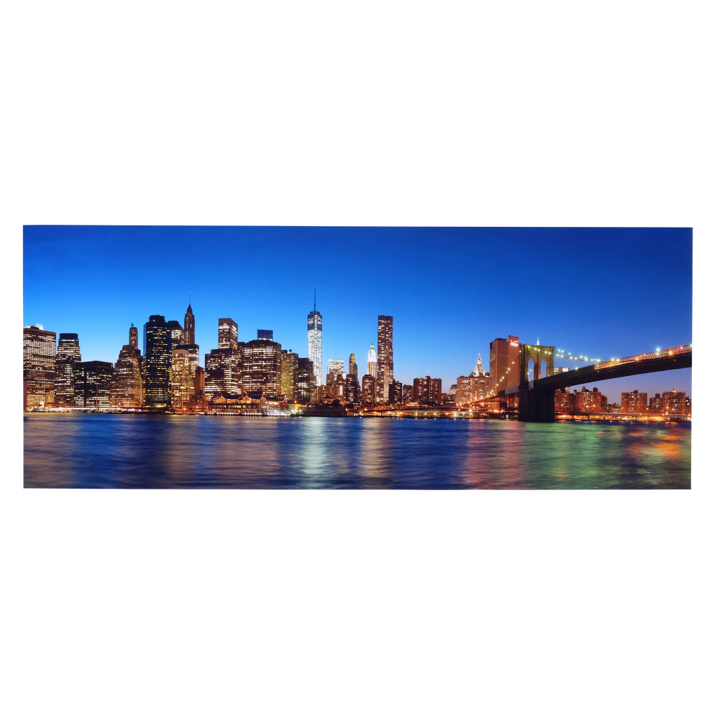 New York City skyline at dusk showcased in Fuji Personalized Photo Products premium mounted prints.