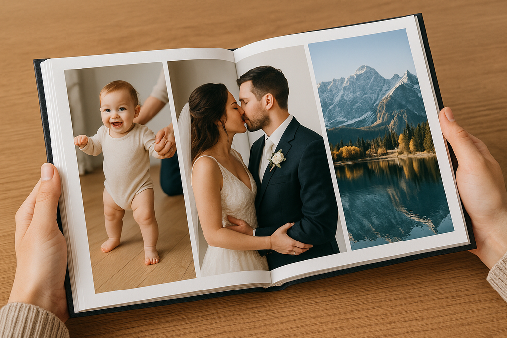 Smyth sewn photo album, open binding view