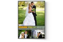 Personalized wedding thank you card featuring a collage of a newlywed couple's photographs by Photo Book Press.