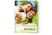 Save the date magnets with a custom printed depiction of a man and woman hugging.
Save the Date Card Printing by Photo Book Press.