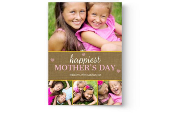 Two smiling children on a Design & Print Custom Photo Mother's Day Card by Photo Book Press.