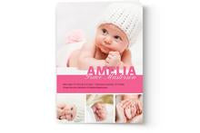 Custom printed Birth Announcement Photo Cards with photos and the name "Amelia" printed on it by Photo Book Press.