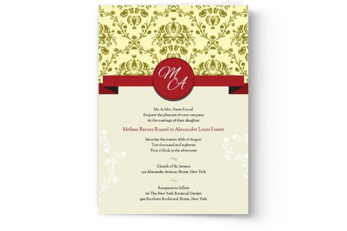 A close-up of a Photo Book Press custom printed wedding invitation.