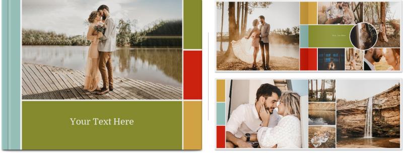 A personalized Make & Print Hardcover Photobooks template with a man and a woman from Photo Book Press.