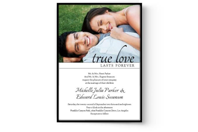Custom printed Print Your Own Wedding Invitations by Photo Book Press.